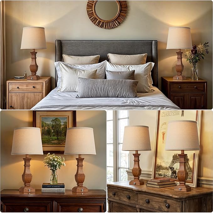 ROTTOGOON Dimmable Table Lamps Set of 2, Rustic Farmhouse Table Lamps - Image 2