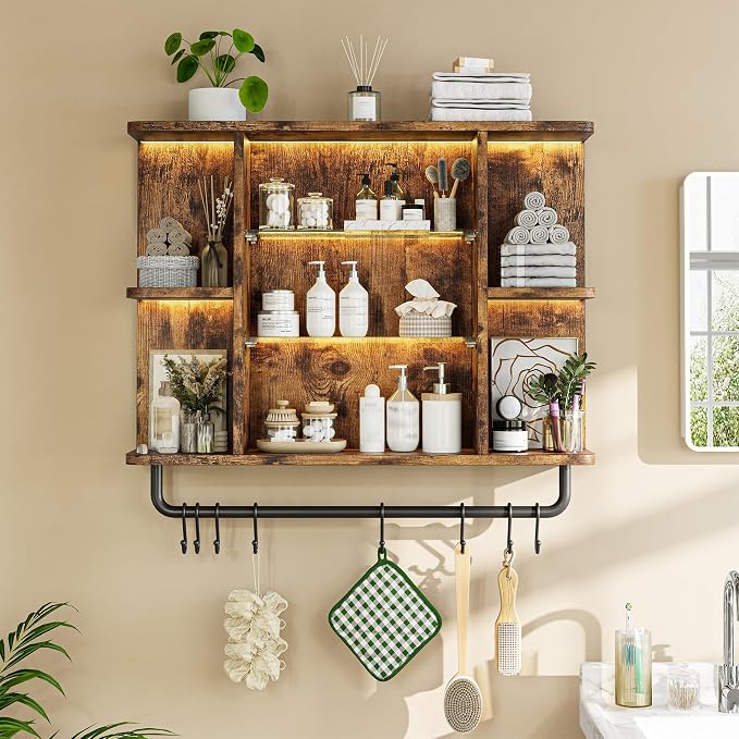 REIBII Floating Shelves with LED Lights, 7-Tier Wood Shelf, Wall Mounted - Image 5