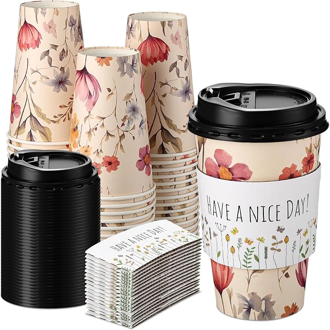 Lallisa 50 Pack 16oz Vintage Floral Disposable Coffee Cups by Lallisa