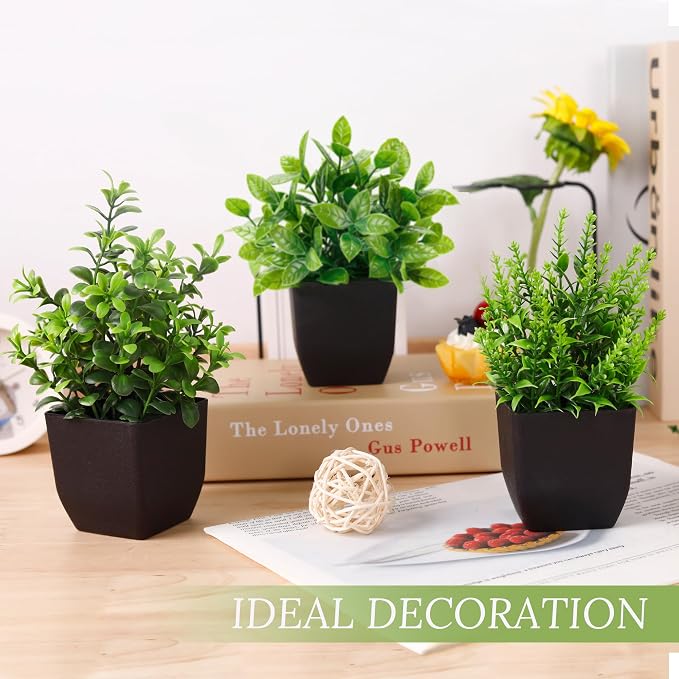 Der Rose 4 Pack Black Bathroom Decor Fake Plants Mini Artificial Greenery - Image 4
