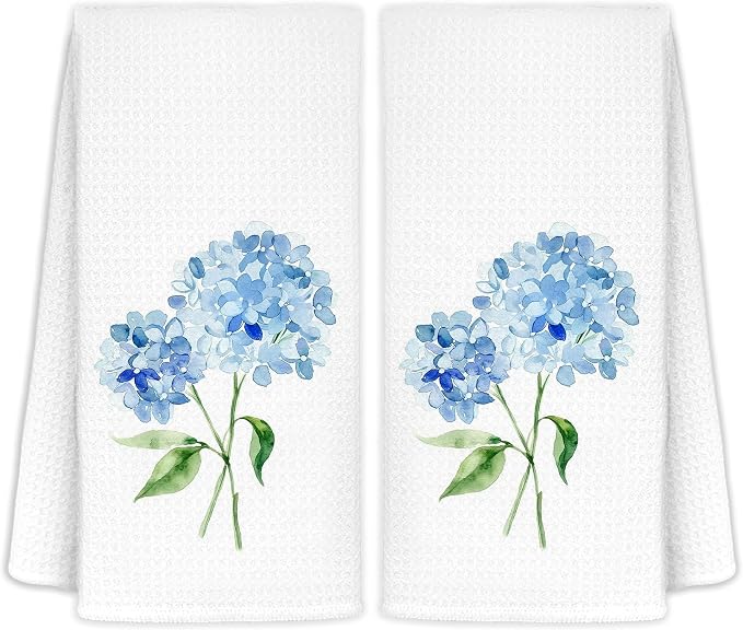 Light Blue Hydrangea Flowers Floral Kitchen Towels Set of 2 by LoveandHome