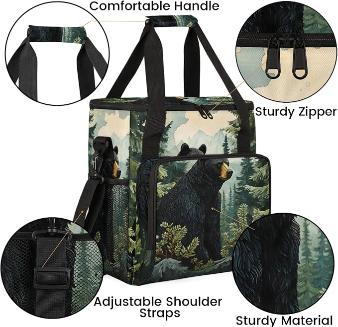 Forest Black Bear Coffee Maker Carring Bag, Large Insulated Storage Organizer - Image 6