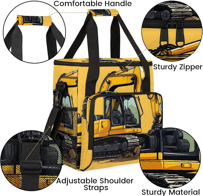 Construction Excavator Bulldozer Construction Vehicle Coffee Maker Carring Bag - Image 6
