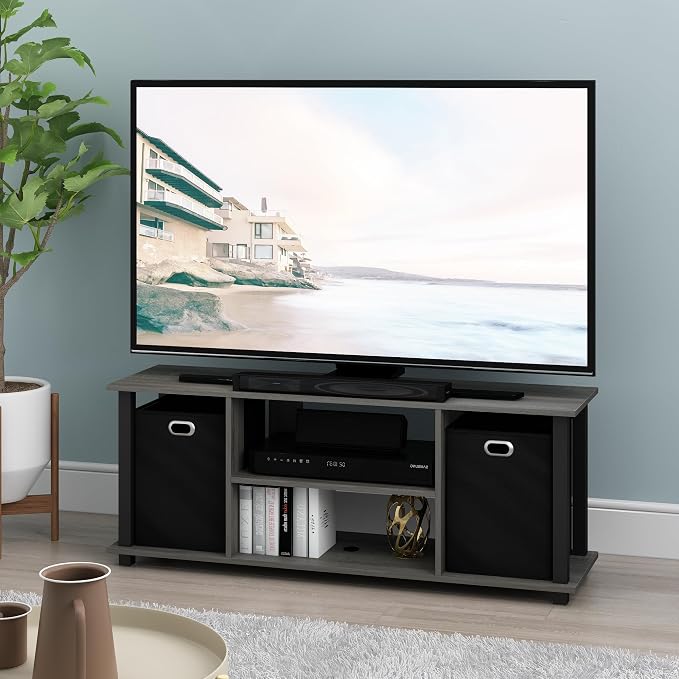 FURINNO Econ Entertainment Center, French Oak Grey/Black/Black - Image 7