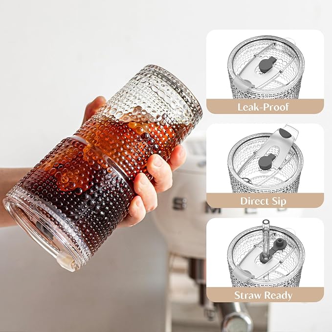 INSETLAN 20oz Hobnail Glass Cups - Image 5