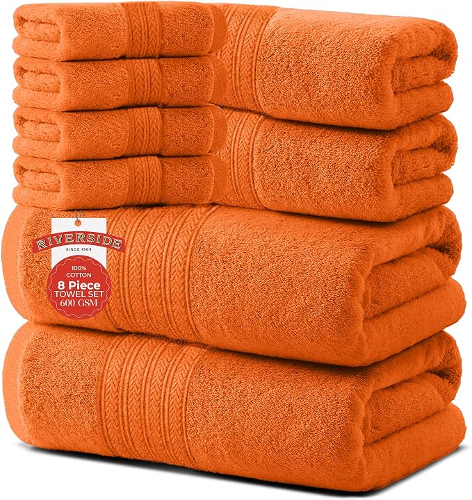 RIVERSIDE Pack of 8 Towels Set, 2 Large Bath, 2 Hand, 4 Face Washcloths by RIVERSIDE