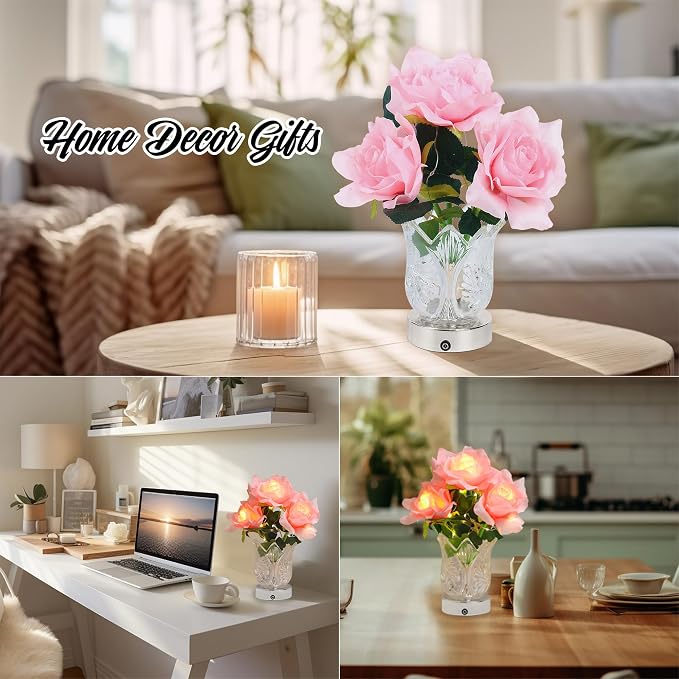 Artificial Pink Rose LED Lamp Night Light, Flower Lamp Gifts - Image 4