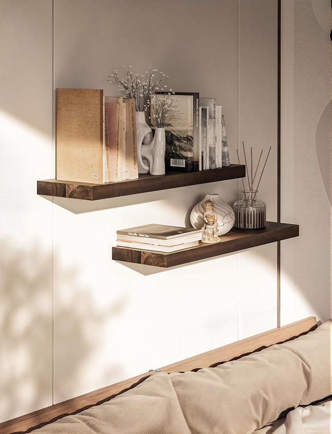 BATODA Set of 2 24" Acacia Floating Shelves - Image 2
