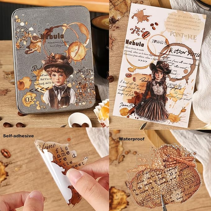 40pcs PET Transparent Clear Coffee Stain Quotes Stickers Decals Bulk Vinyl - Image 3