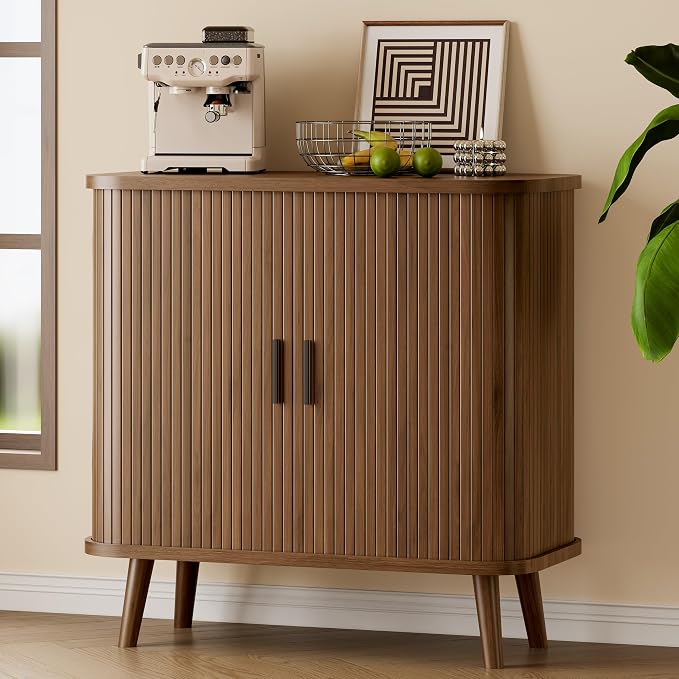 Sideboard Buffet Cabinet with Sliding Door, 31.5" Wide Fluted Modern Accent by Xixini