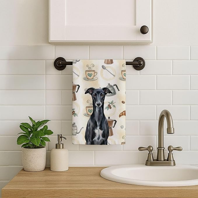 Caroline's Treasures Black Whippet Coffee Bar Kitchen Towel Velour Plush Front - Image 7