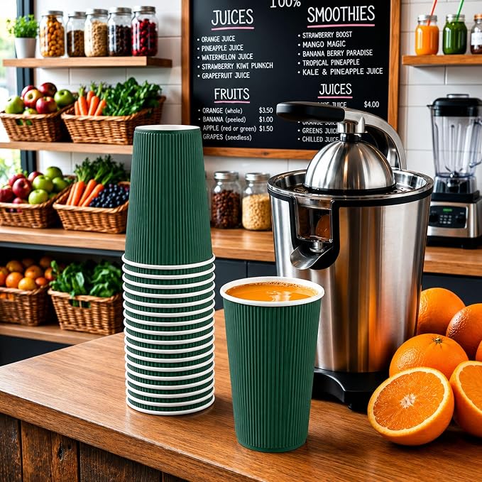 Restaurantware Ripple Wall Coffee Cups 25 Count 16 Ounce Insulated Forest Green - Image 4