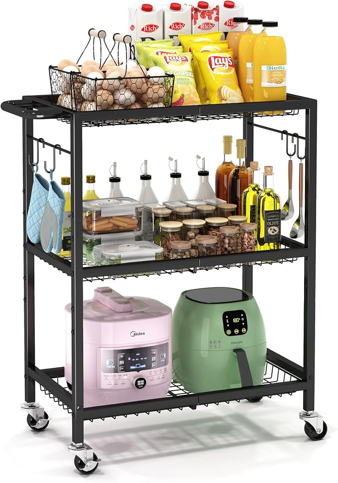 3-Tier Rolling Cart, Space-Saving Kitchen Cart - Image 9
