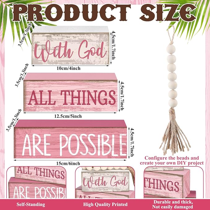 Yuntau 4 Pcs Farmhouse Tabletop Decor Wooden Rustic Inspirational Bible Verse - Image 2
