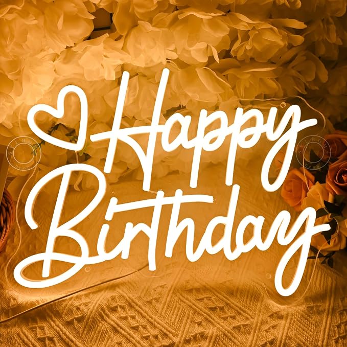 SYLHOME Happy Birthday Led Neon Light Sign Heart Birthday Party Bedroom Wall - Image 3