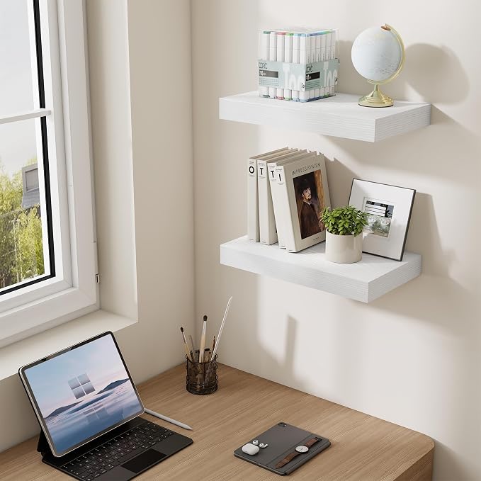 Dreamland 16 Inch Long Floating Shelves in White, 6.7 Inch Deep Floating Shelf - Image 3