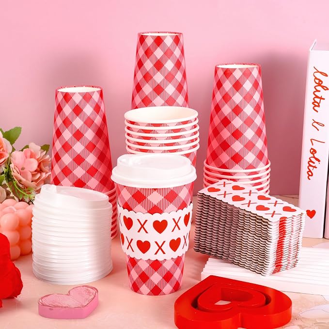 Whaline 50 Pcs Valentine's Day Disposable Coffee Cups - Image 4