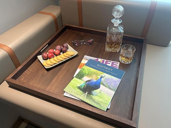 BARsics 24x24 inches Square Walnut Wooden Ottoman Tray, Large Living Room - Image 4