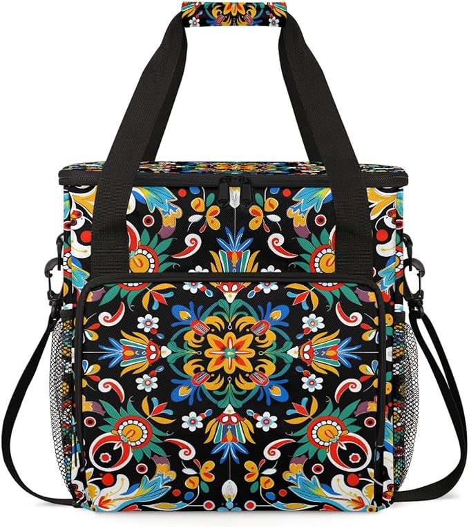 Mexican Boho Flower Floral Coffee Maker Carring Bag, Large Insulated Storage by Home