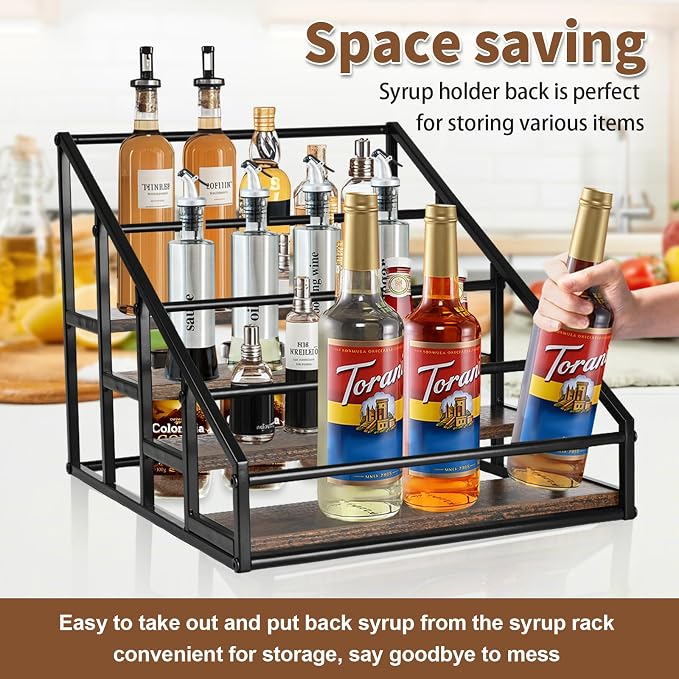 YQBRAO Coffee Syrup Rack Organizer, Liquor Bottle Display Shelf, Water cup - Image 6