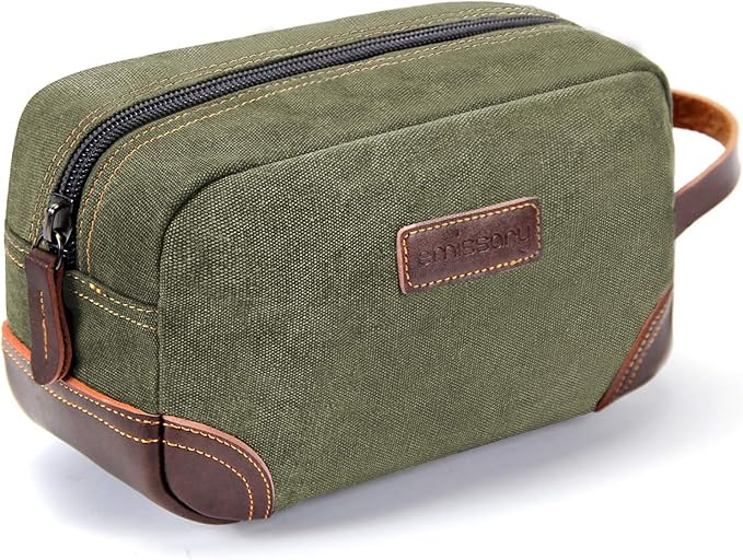 emissary Men's Canvas Travel Toiletry Bag, Leather Dopp Kit by emissary