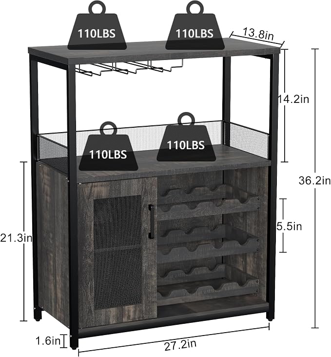 IDEALHOUSE 3-Tier Wine Bar Cabinet - Image 2