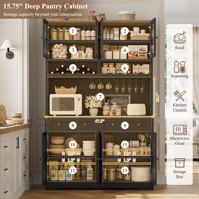 HOSTACK 75.4" Tall Kitchen Pantry Cabinet - Image 5