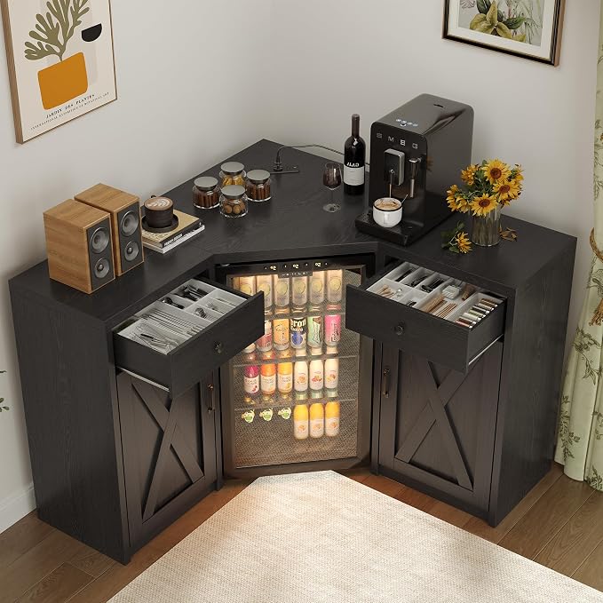Coffee Bar Cabinet with Fridge Space, Corner Bar Cabinet with Fridge Space - Image 5