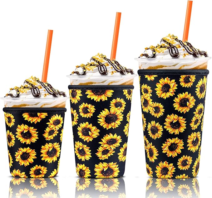 3 Pack Iced Coffee Cup Sleeve for Large Sized Cups, Reusable Neoprene Iced by KPX