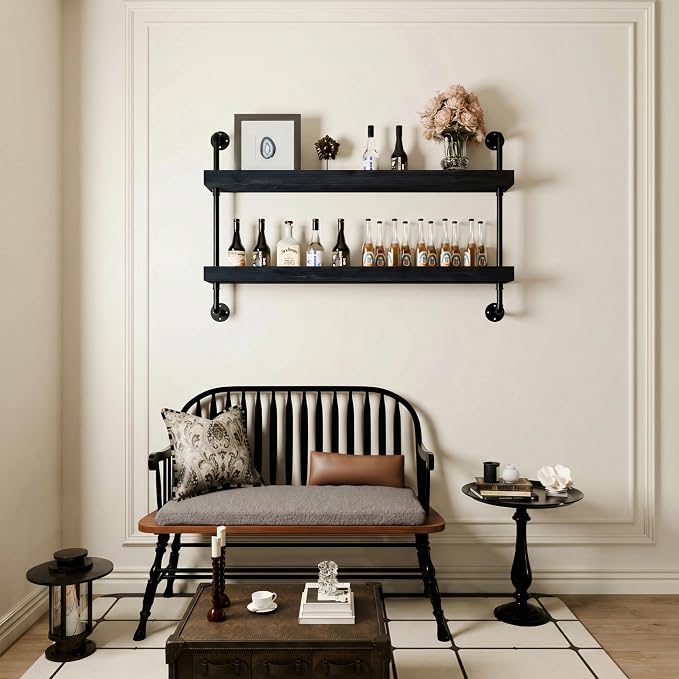 Industrial Wine Rack Wall Mounted, Solid Wood Shelf - Image 8