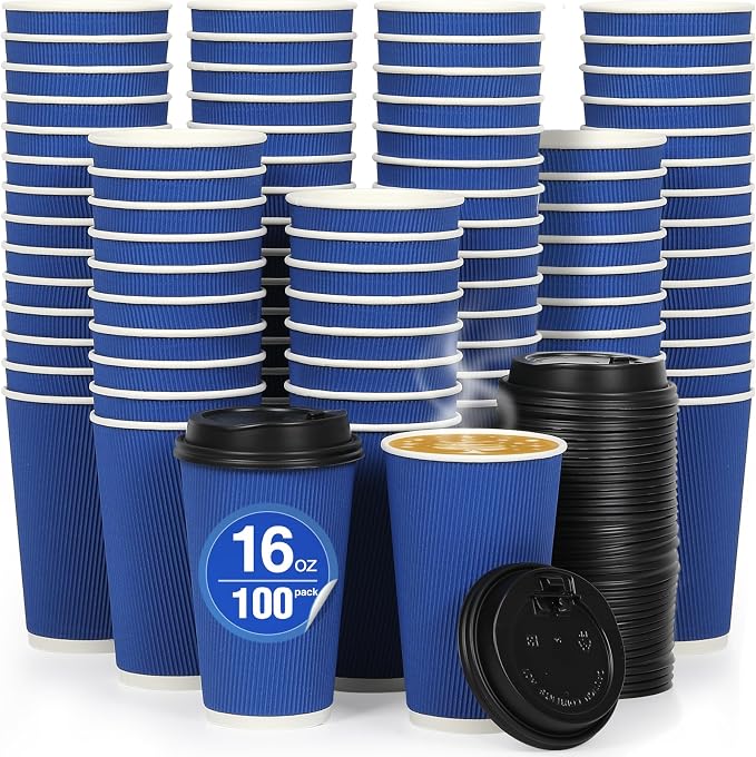 100 Pack 16 oz Disposable Coffee Cups by COOLCAP