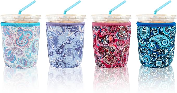 4 Pack Iced Coffee Sleeve, reusable Neoprene Cup Sleeves Suitable by KJQJLY