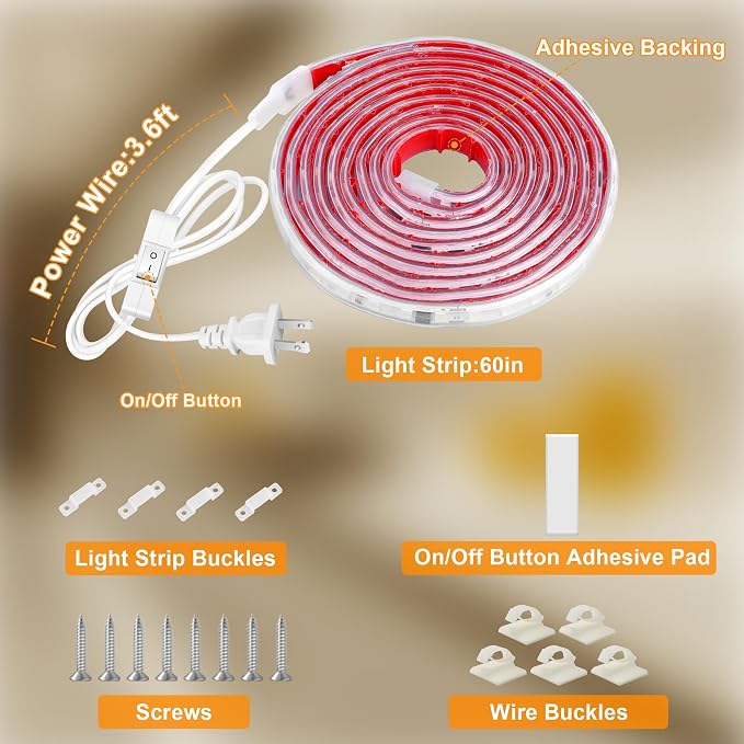 maylit Under Cabinet Strip Lighting Plug in 60in, Ultra Bright Small LED Light - Image 5
