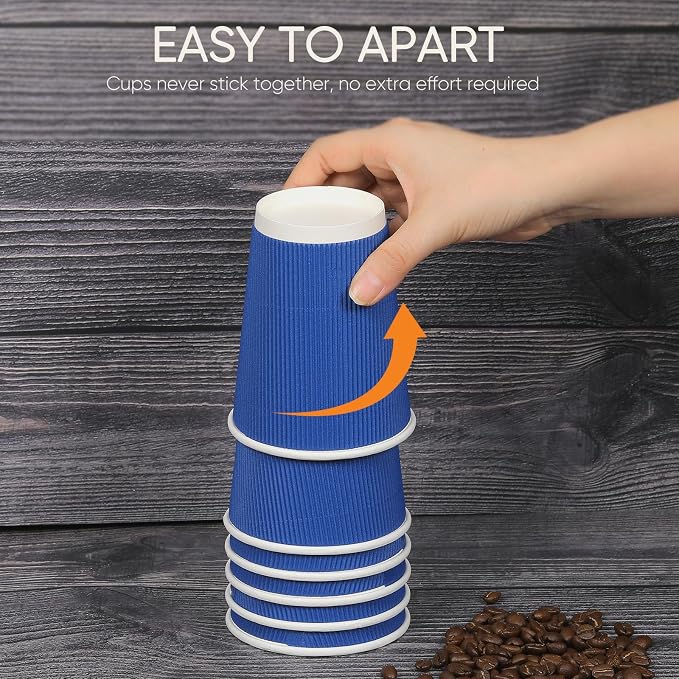 50 Set 12 oz Blue Ripple Paper Coffee Cups - Image 6