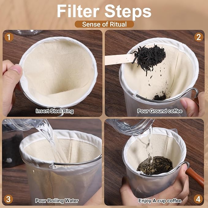 3PCS Coffee Sock Strainer with Wooden Handle, Washable Cloth Coffee Filter - Image 5