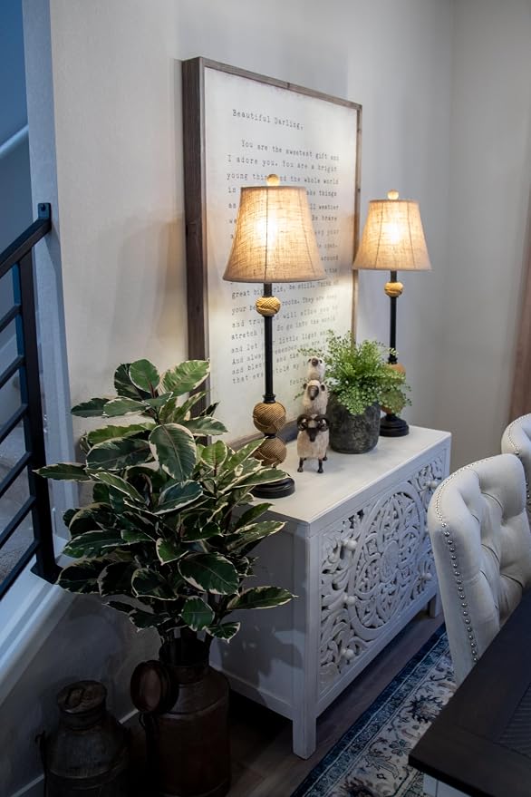 Burlap Buffet Resin Base Table Lamp, Home Décor, Bedroom Living Room Office - Image 3
