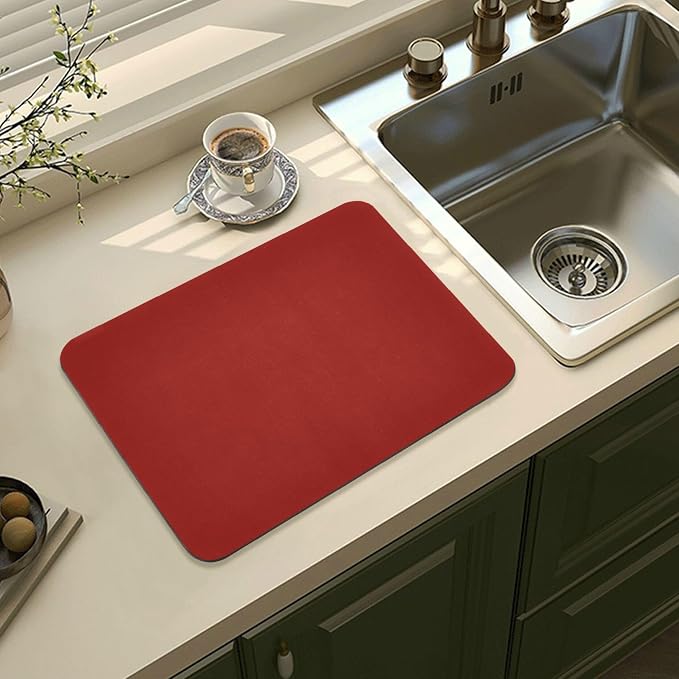 Red Dish Drying Mat for Kitchen Counter No-slip Rubber Bottom Coffee Mat Drain - Image 8