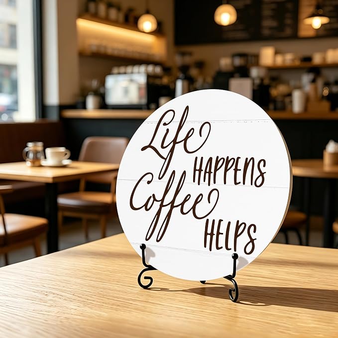 Coffee Bar Decor, Wooden Round Sign - Image 3