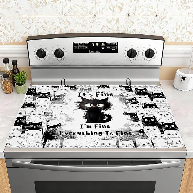 Black Cat Stove Top Cover for Electric Stove 28"x20" by Unknown