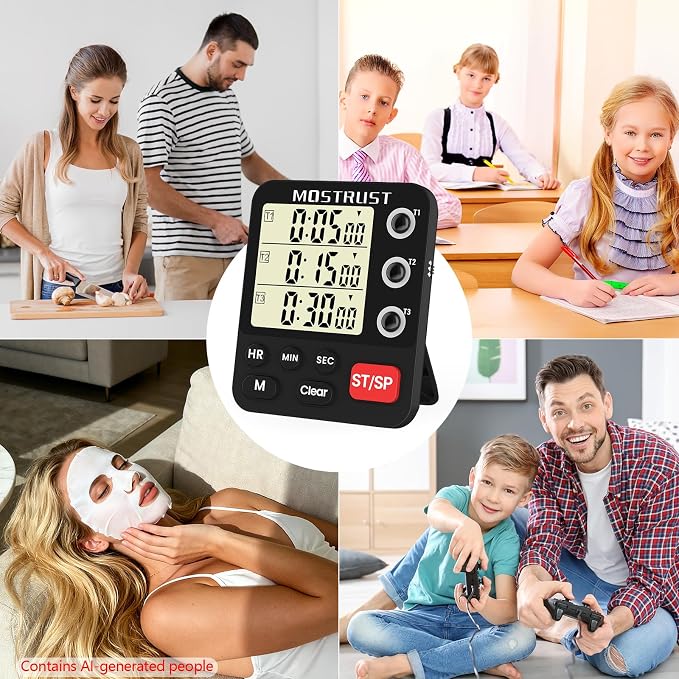 Digital Dual Kitchen Timer, 3 Channels Triple Countdown Timer - Image 6