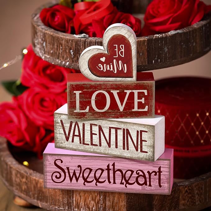 Lineshading 4 Pcs Valentine Table Decoration Wooden Be Mine Heart Decor - Image 2