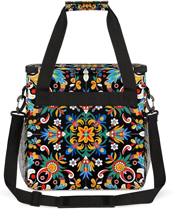 Mexican Boho Flower Floral Coffee Maker Carring Bag, Large Insulated Storage - Image 5