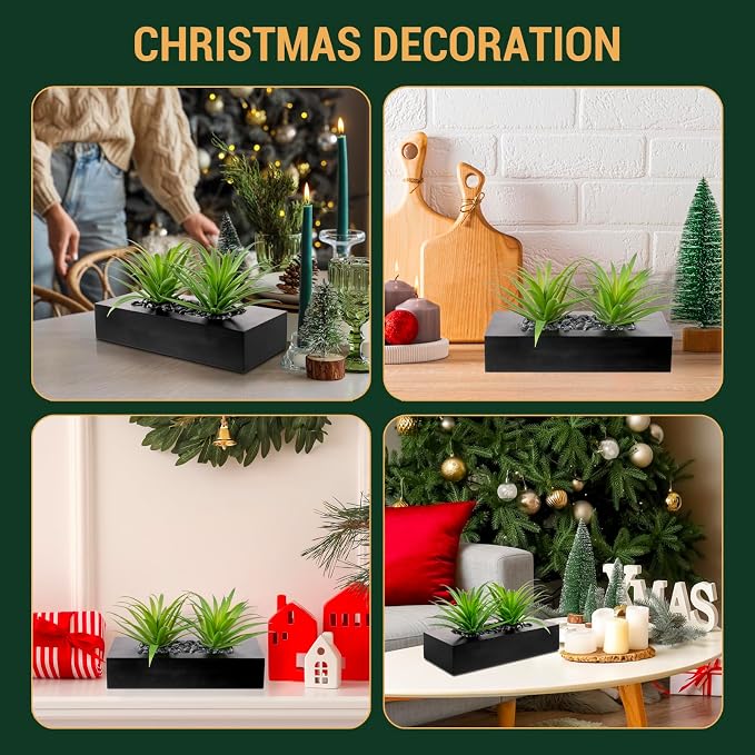 MyGift 10 Inch Fake Grass Artificial Plants in Rectangular Black Wood Planter - Image 7