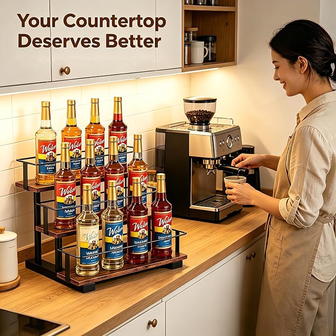 3-Tier Coffee Syrup Organizer Rack – Holds 12 Syrup Bottles, Stepped Display - Image 7