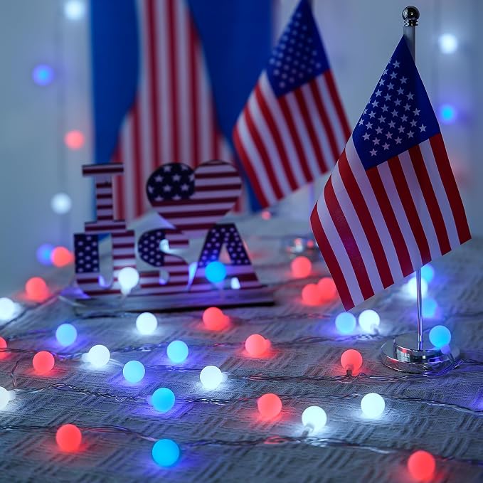 JMEXSUSS Connectable Red White and Blue Lights Indoor Outdoor, 100 LED 33ft 4th - Image 4