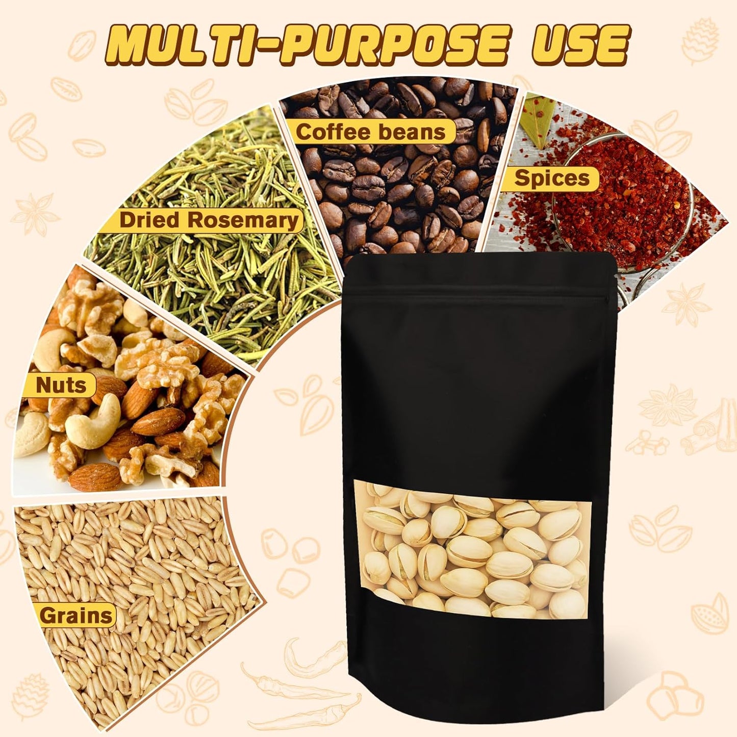 Jetmore-50pack-Smell-Proof-Bag, Zip Lock Pouches with Window, Resealable Bags for Small Business, Small Sealable Bags for Packaging Snack, Coffee, Spice, Candy, Trail Mix, Wax, Mylar Bags 3.5