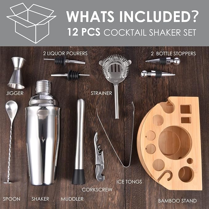Cocktail Shaker Set, 12 Piece 25oz Bartender Kit - Image 2
