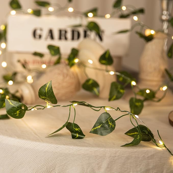 Vine with Fairy Lights, 33ft 100 LEDs Vine Lights Pothos Battery Operated - Image 3