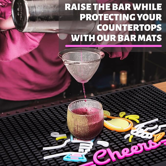 Decorative Rubber Bar Mat, Drainage Grooves & Prongs, Washable Bartender - Image 4