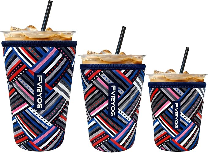 3 Pack Reusable Insulated Neoprene Iced Coffee Sleeves & Coffee Cup Holder by Fvryog